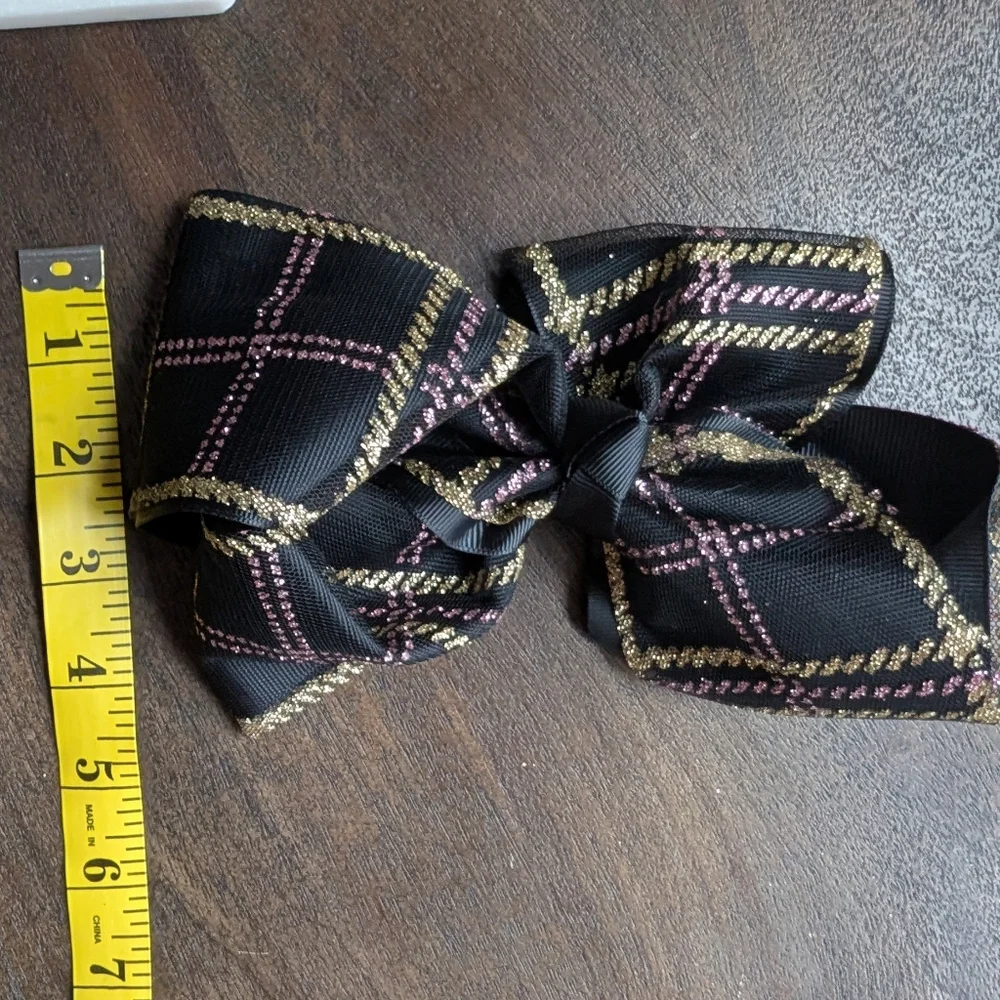 White, Gray, Black Hair Bow Clips Pink Gold Plaid Glitter